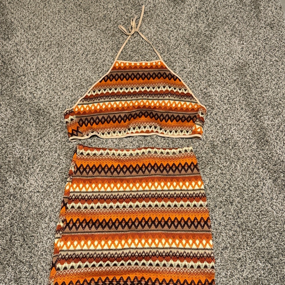Tribal Print Halter Top and Skirt Set